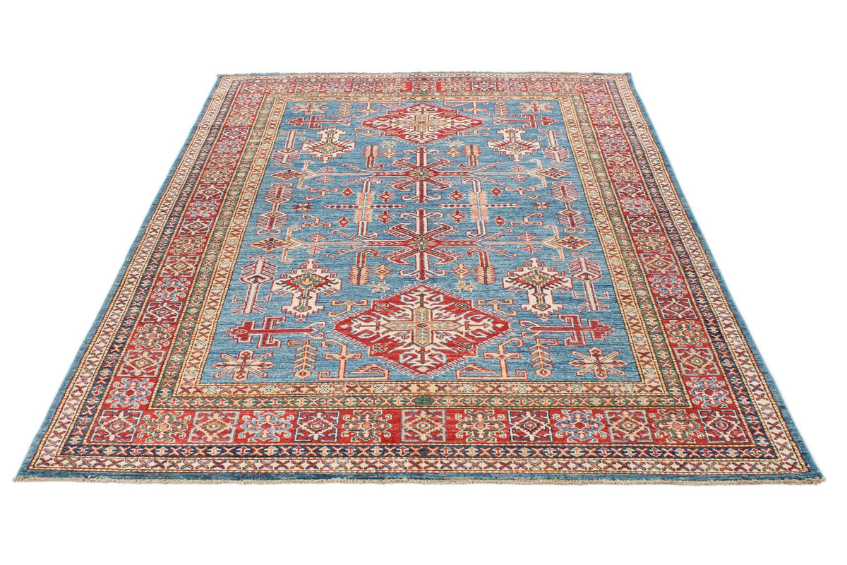 5x8 Blue and Red Kazak Tribal Rug
