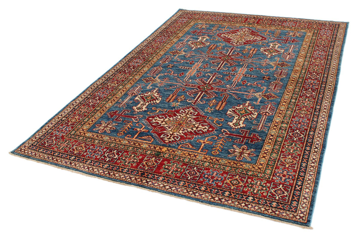 5x8 Blue and Red Kazak Tribal Rug