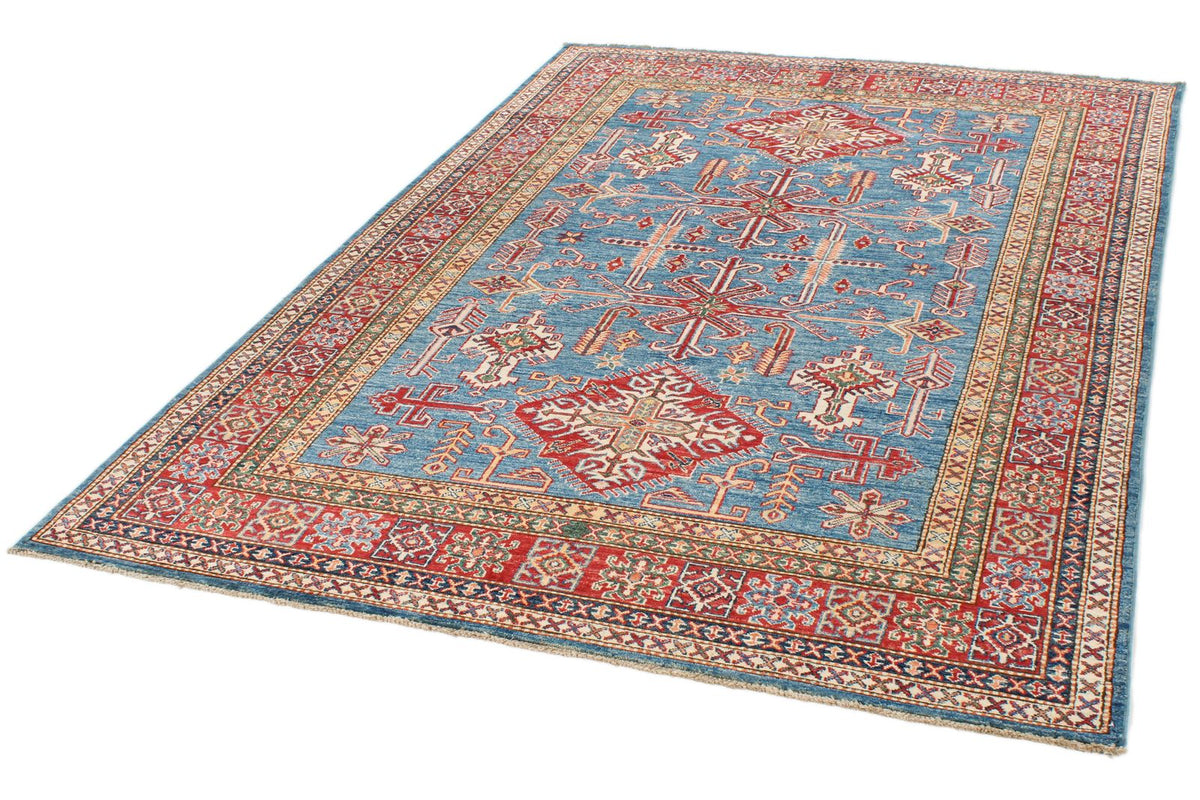 5x8 Blue and Red Kazak Tribal Rug
