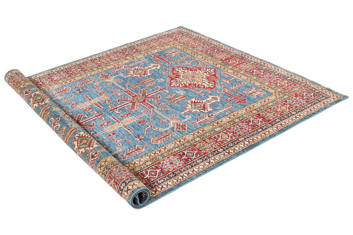 5x8 Blue and Red Kazak Tribal Rug