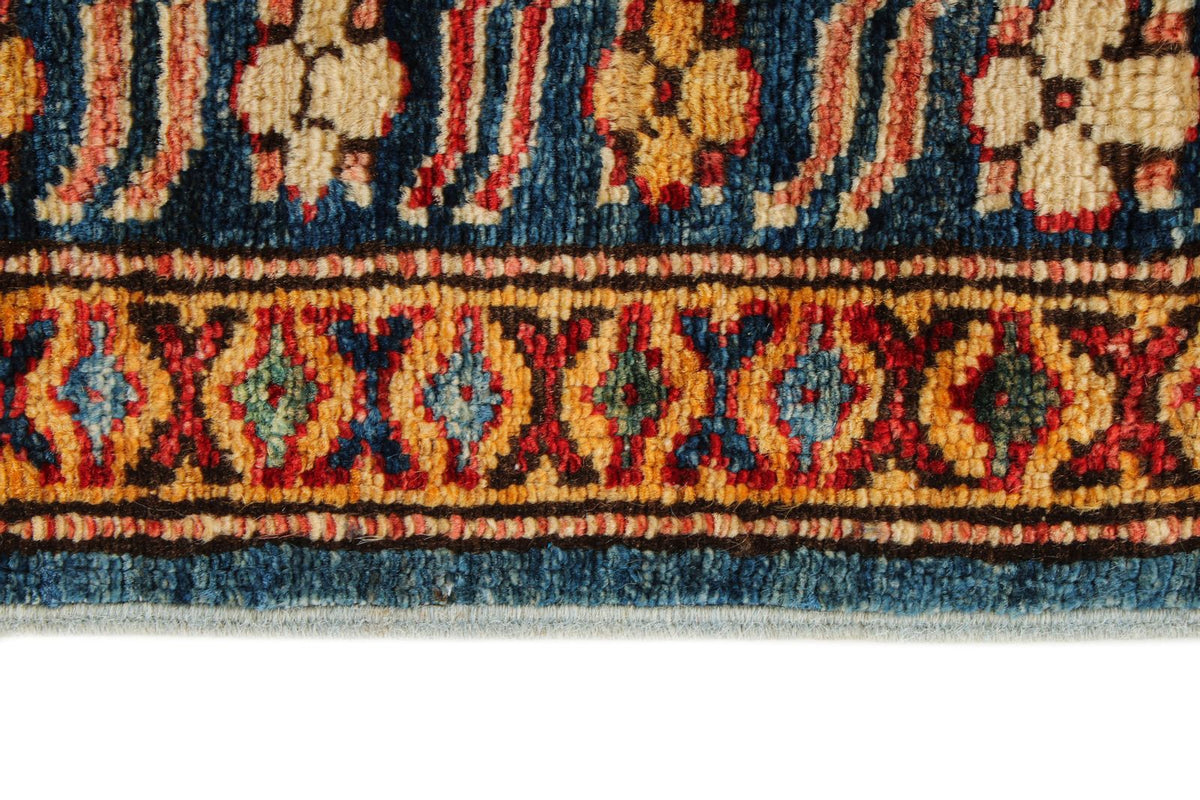 6x8 Blue and Ivory Kazak Tribal Rug