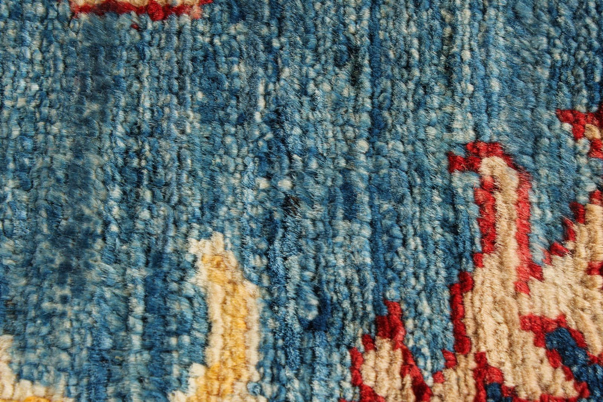 6x8 Blue and Ivory Kazak Tribal Rug