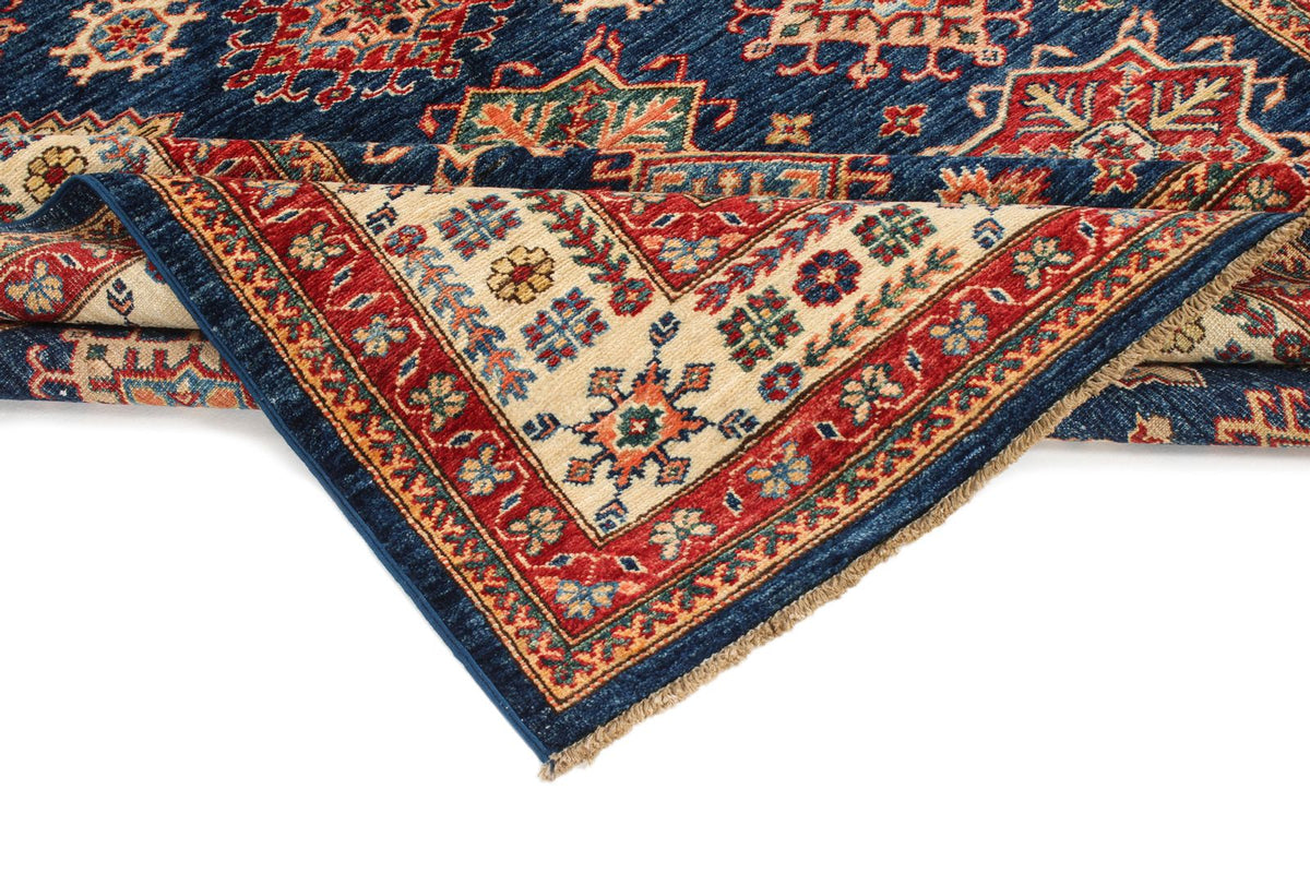 6x8 Navy and Ivory Kazak Tribal Rug