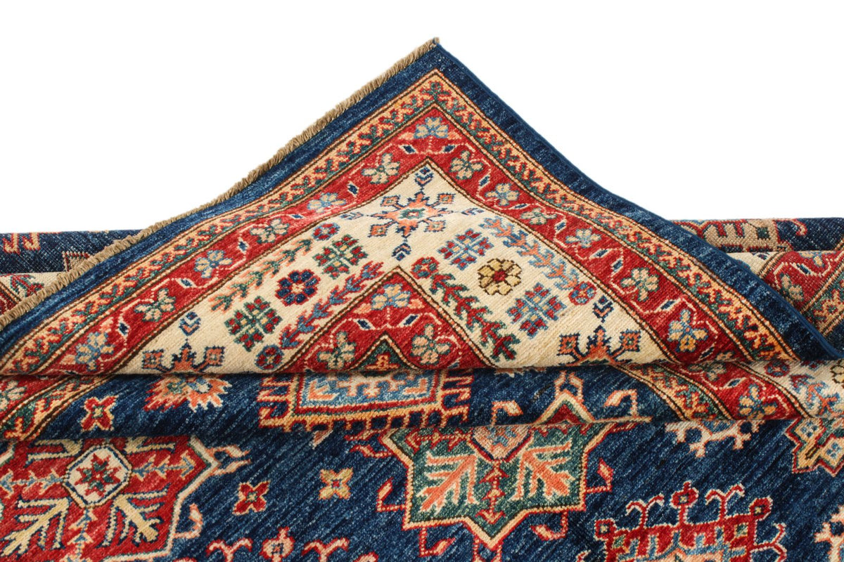 6x8 Navy and Ivory Kazak Tribal Rug