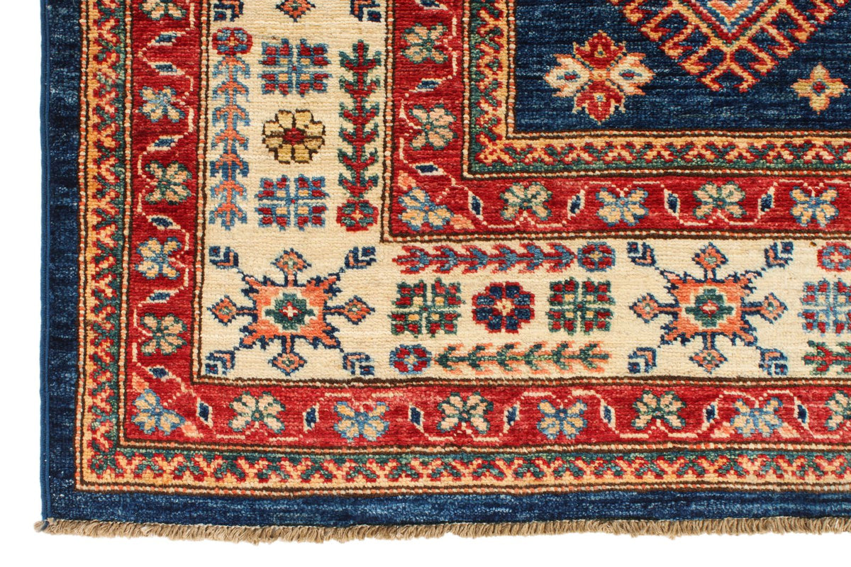 6x8 Navy and Ivory Kazak Tribal Rug