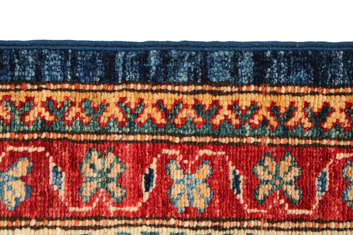 6x8 Navy and Ivory Kazak Tribal Rug