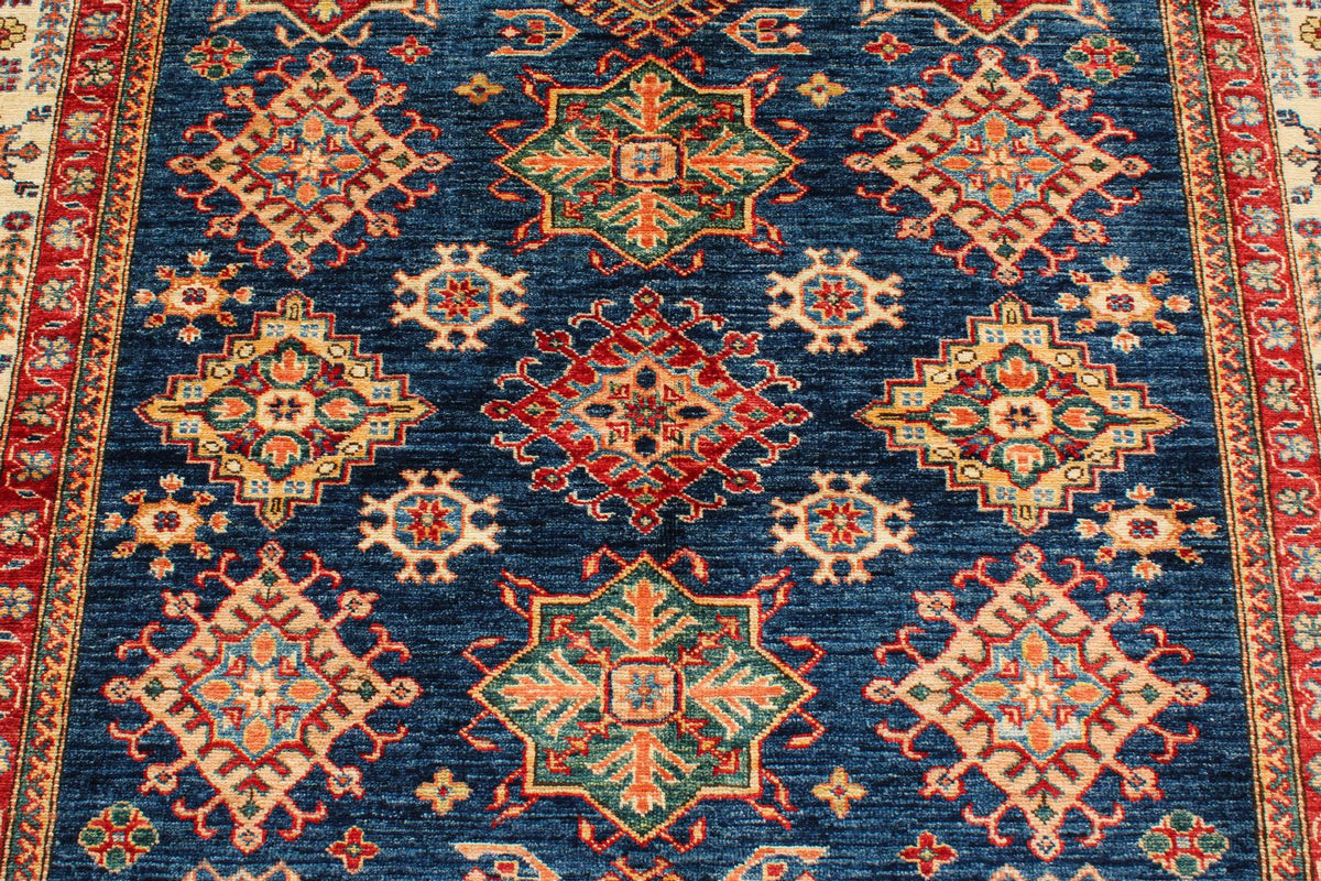 6x8 Navy and Ivory Kazak Tribal Rug