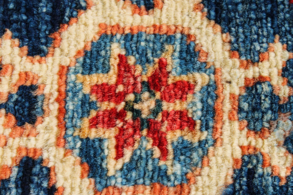 6x8 Navy and Ivory Kazak Tribal Rug