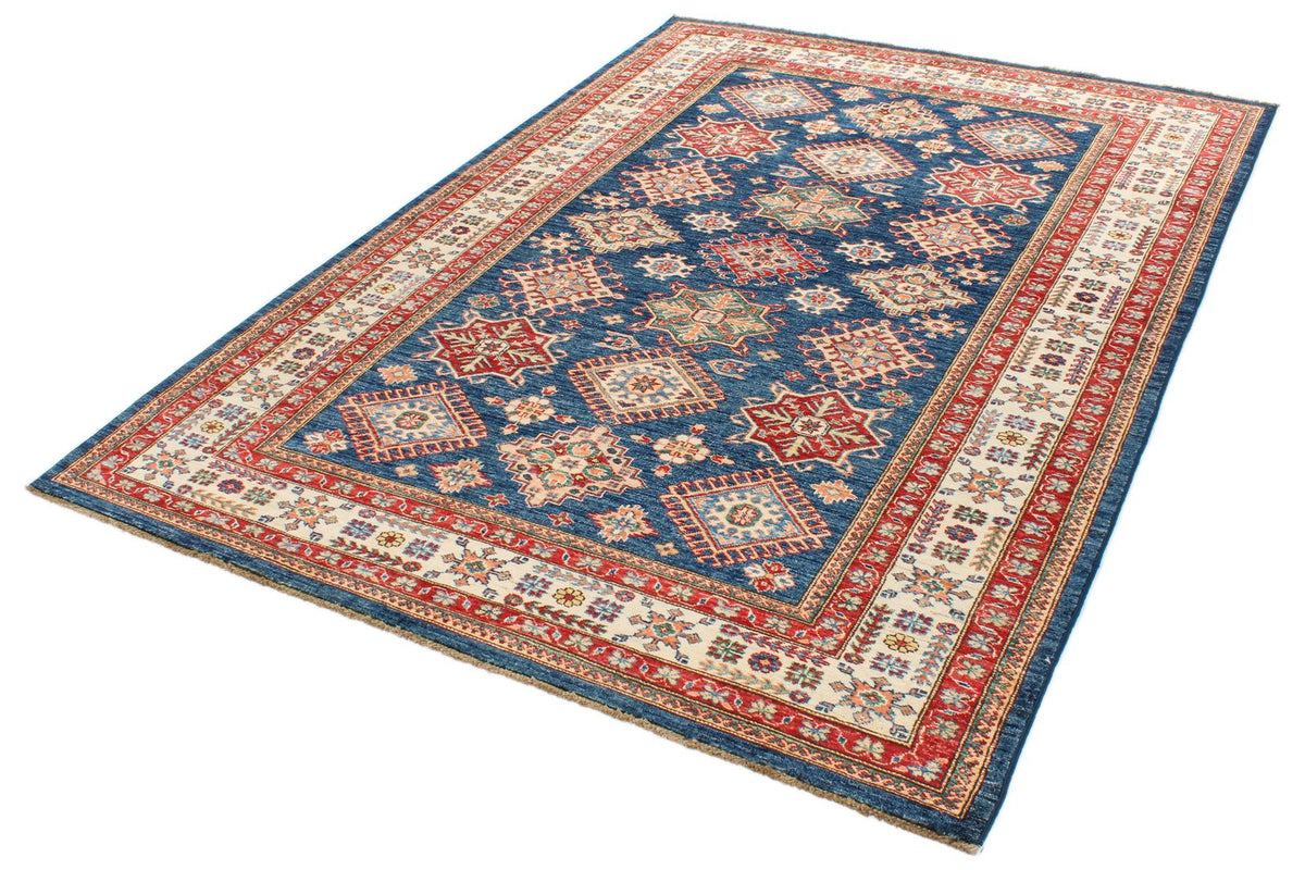 6x8 Navy and Ivory Kazak Tribal Rug