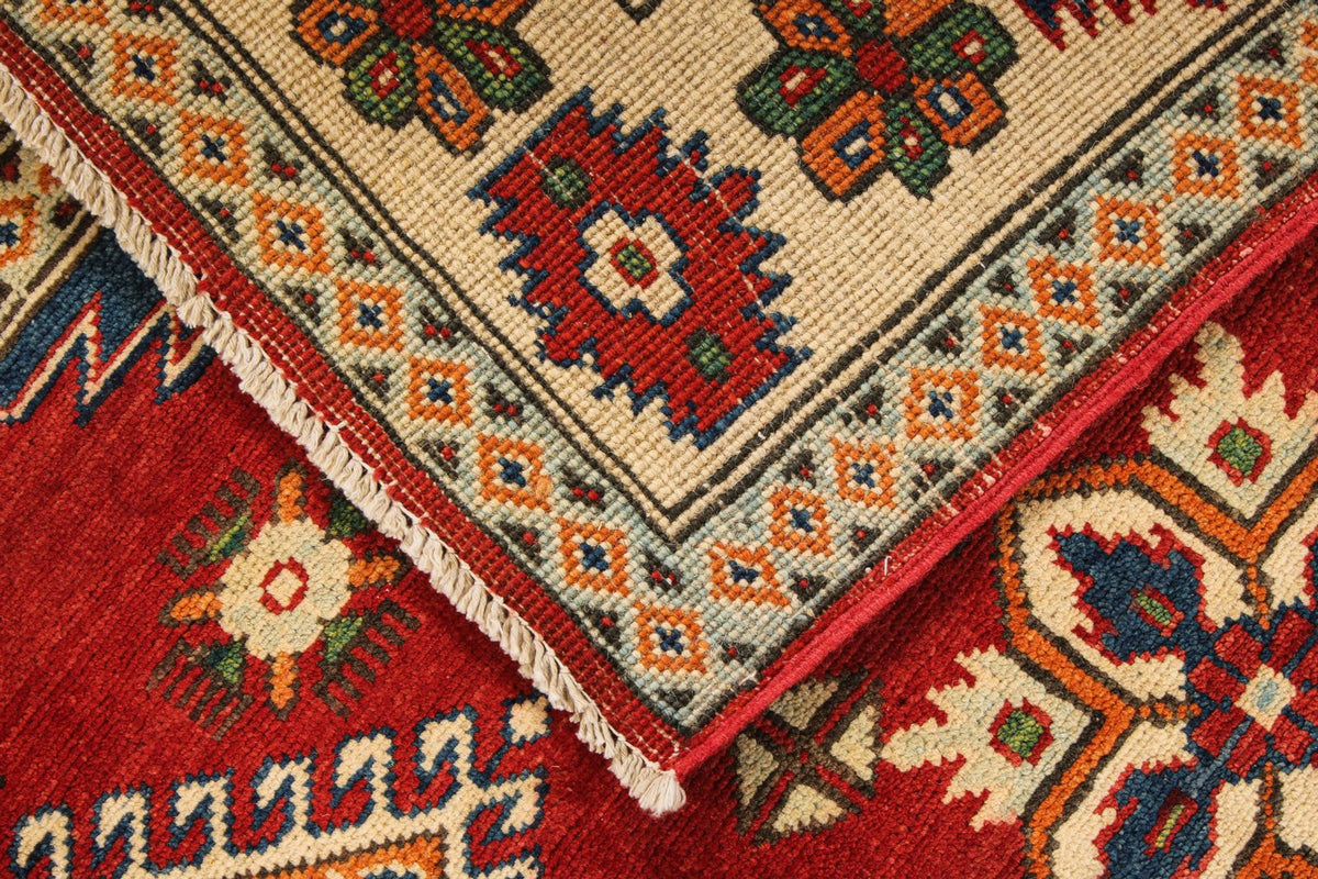 5x7 Red and Ivory Kazak Tribal Rug