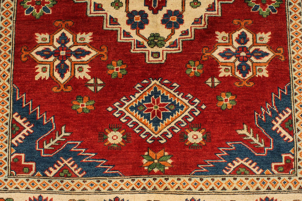 5x7 Red and Ivory Kazak Tribal Rug