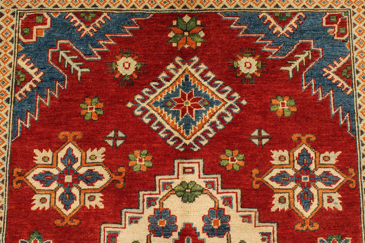 5x7 Red and Ivory Kazak Tribal Rug