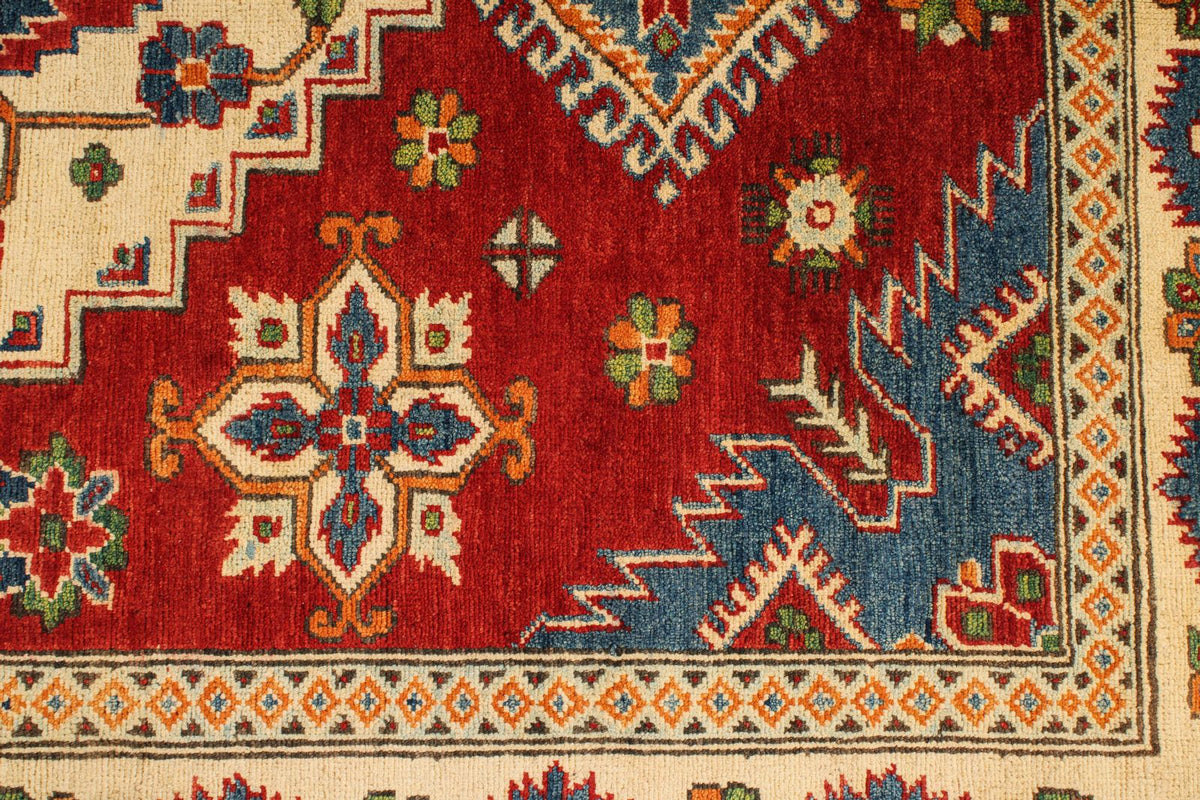5x7 Red and Ivory Kazak Tribal Rug