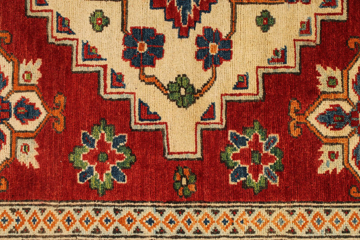 5x7 Red and Ivory Kazak Tribal Rug