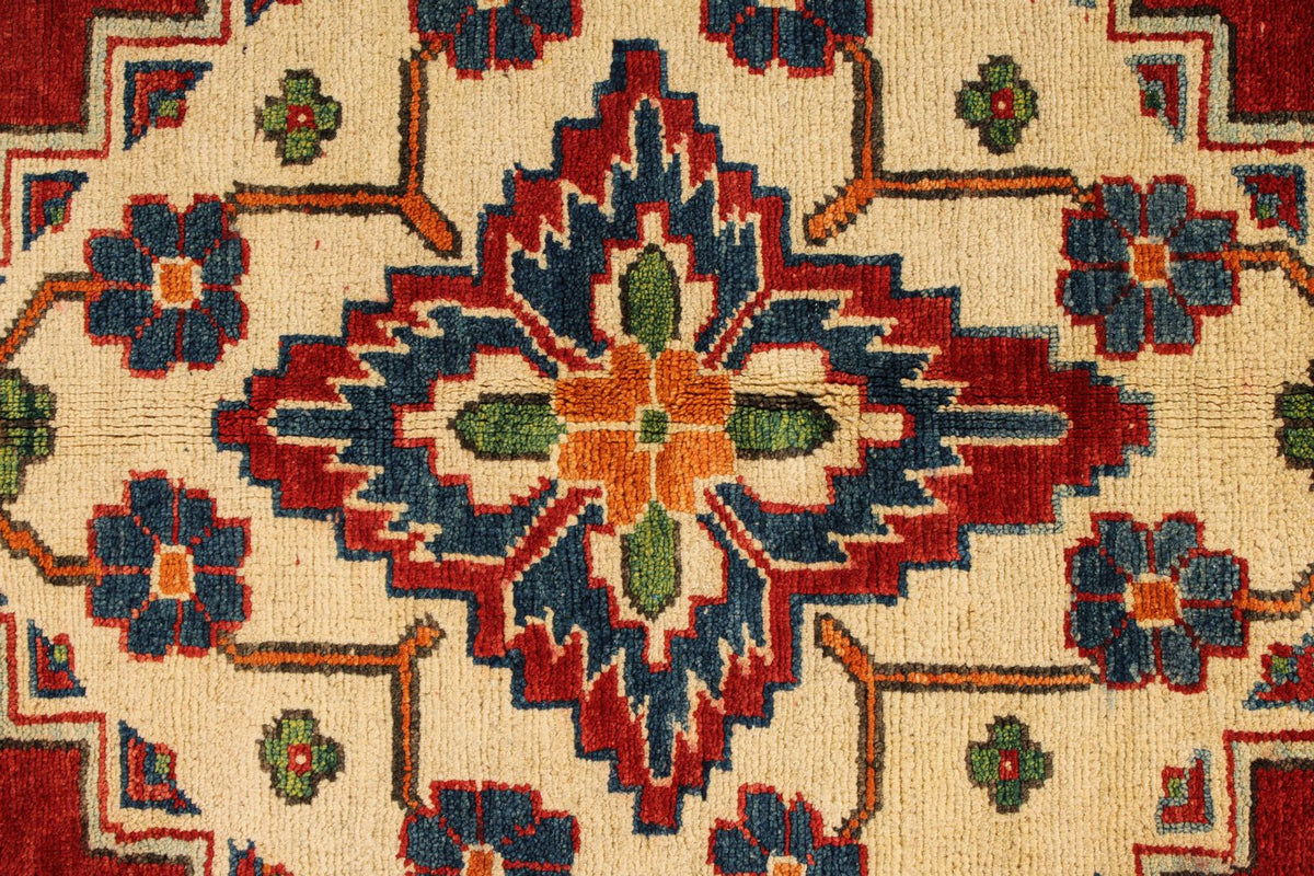 5x7 Red and Ivory Kazak Tribal Rug