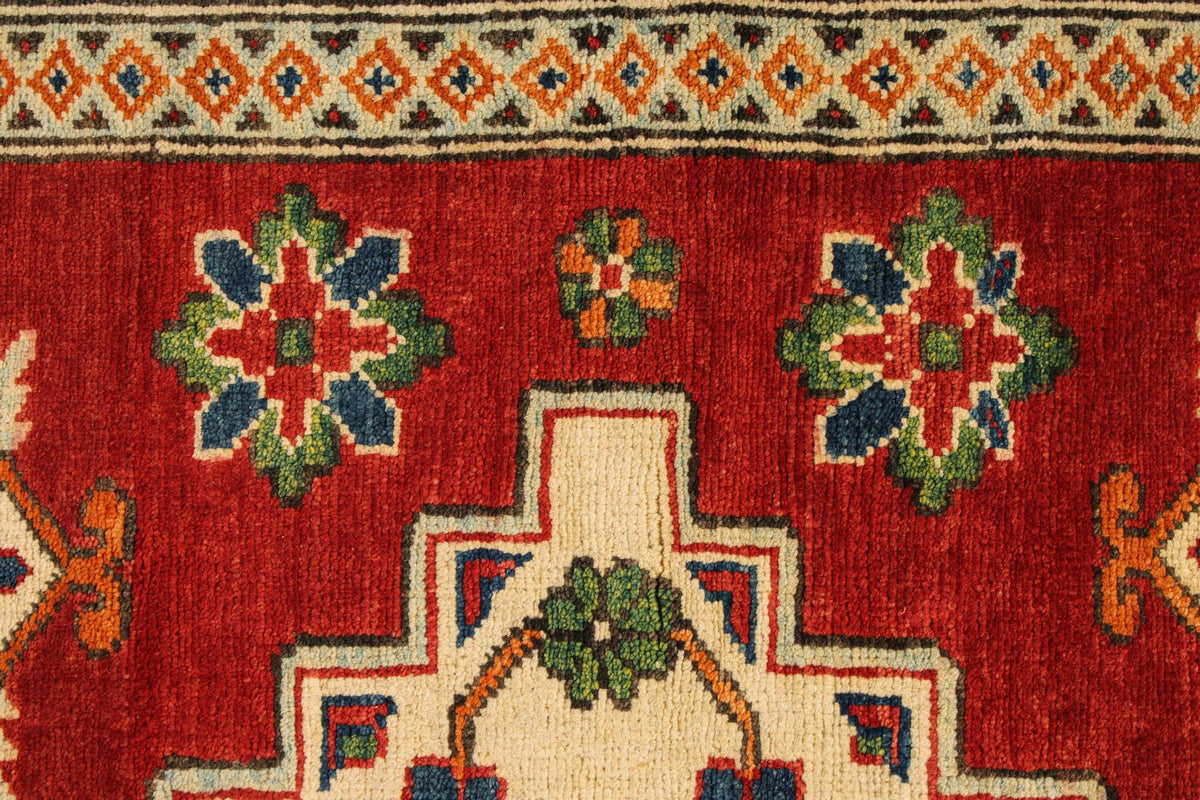 5x7 Red and Ivory Kazak Tribal Rug