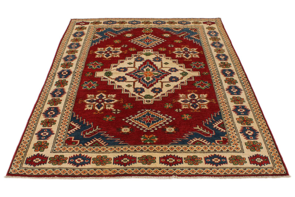 5x7 Red and Ivory Kazak Tribal Rug