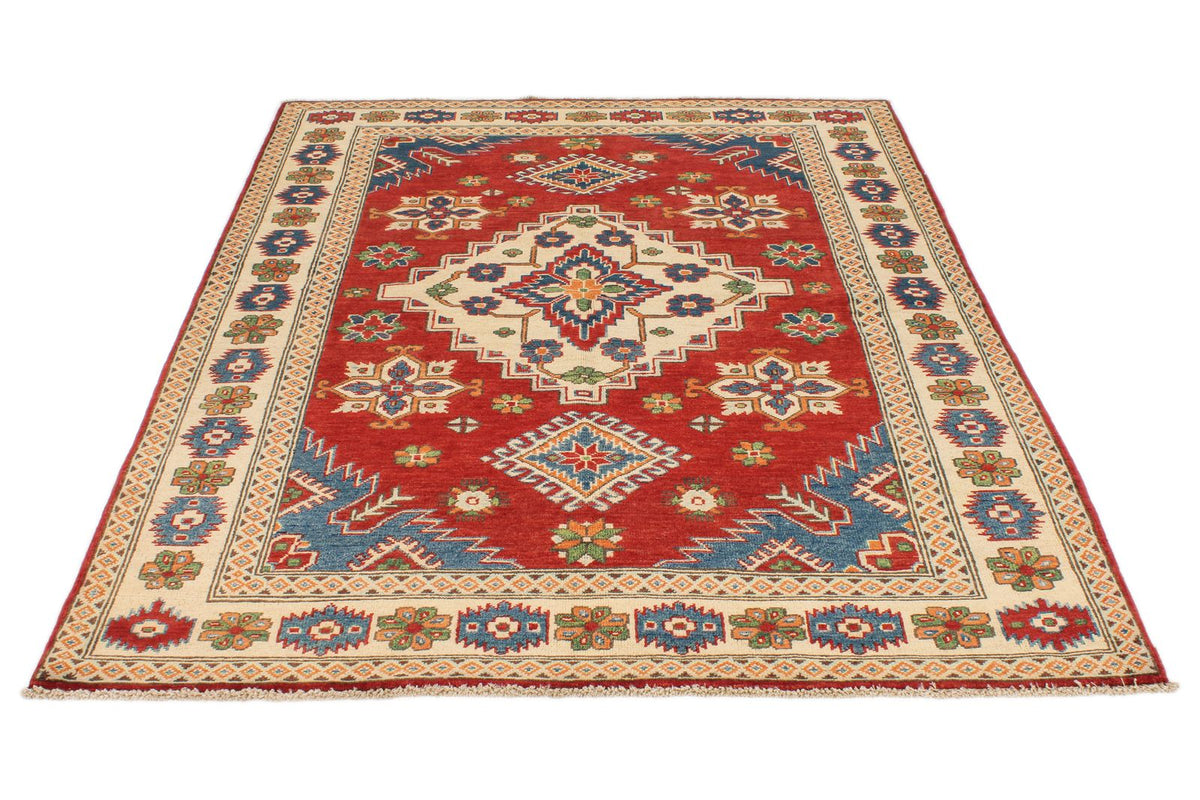 5x7 Red and Ivory Kazak Tribal Rug