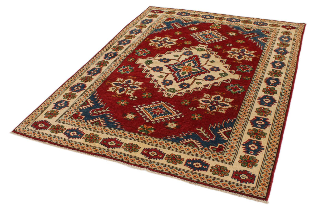 5x7 Red and Ivory Kazak Tribal Rug