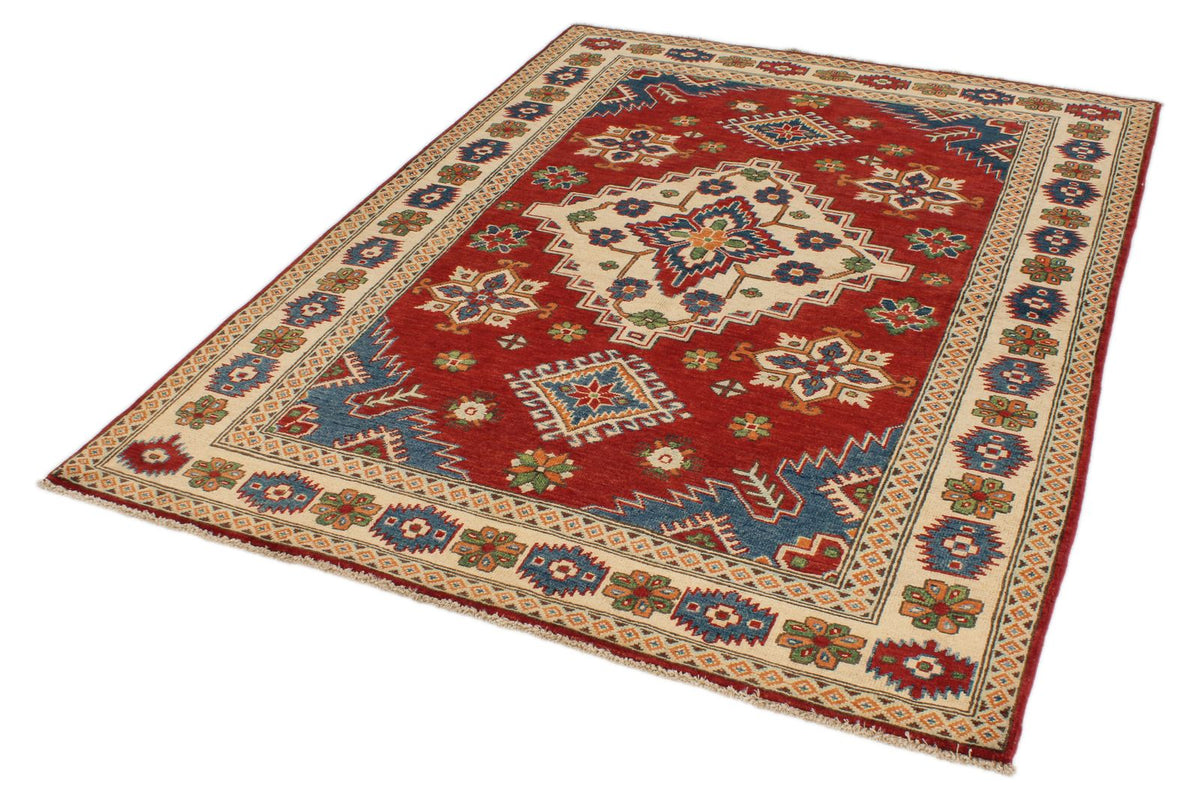 5x7 Red and Ivory Kazak Tribal Rug