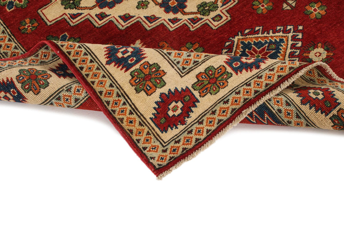 5x7 Red and Ivory Kazak Tribal Rug