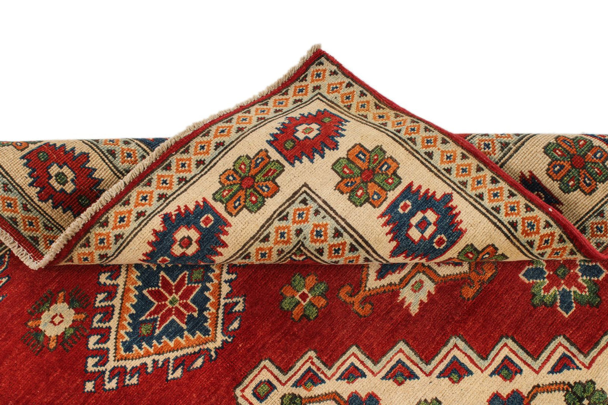 5x7 Red and Ivory Kazak Tribal Rug