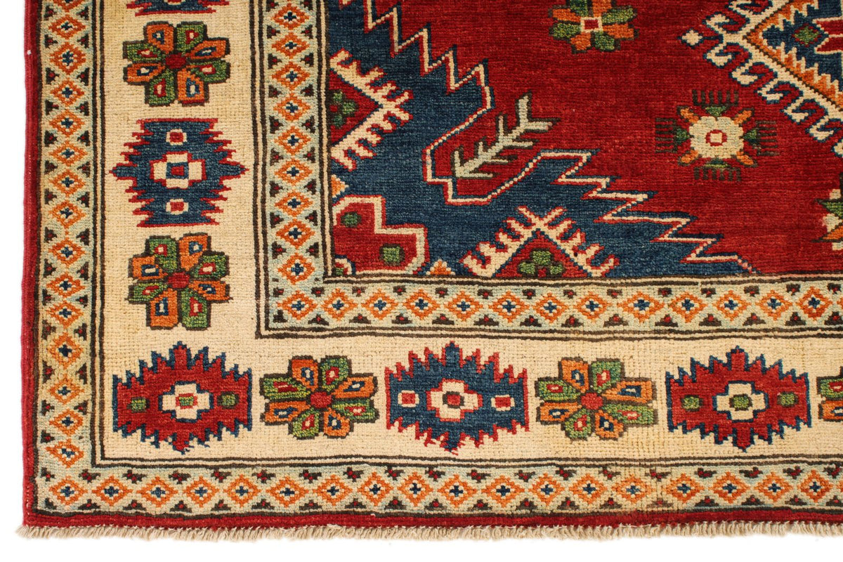5x7 Red and Ivory Kazak Tribal Rug