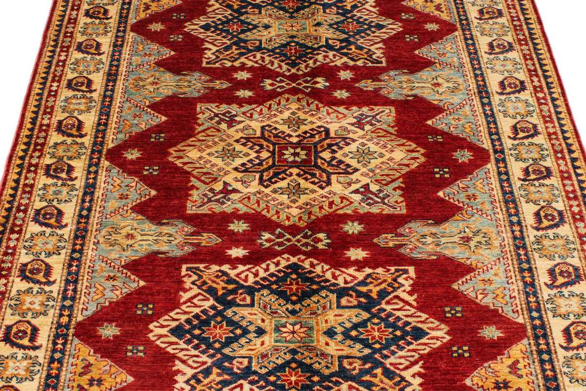 5x6 Red and Ivory Kazak Tribal Rug