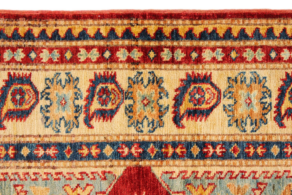 5x6 Red and Ivory Kazak Tribal Rug