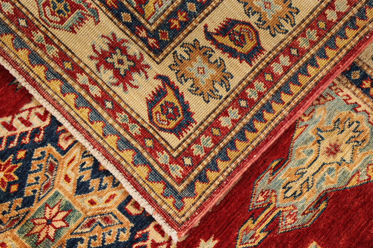 5x6 Red and Ivory Kazak Tribal Rug