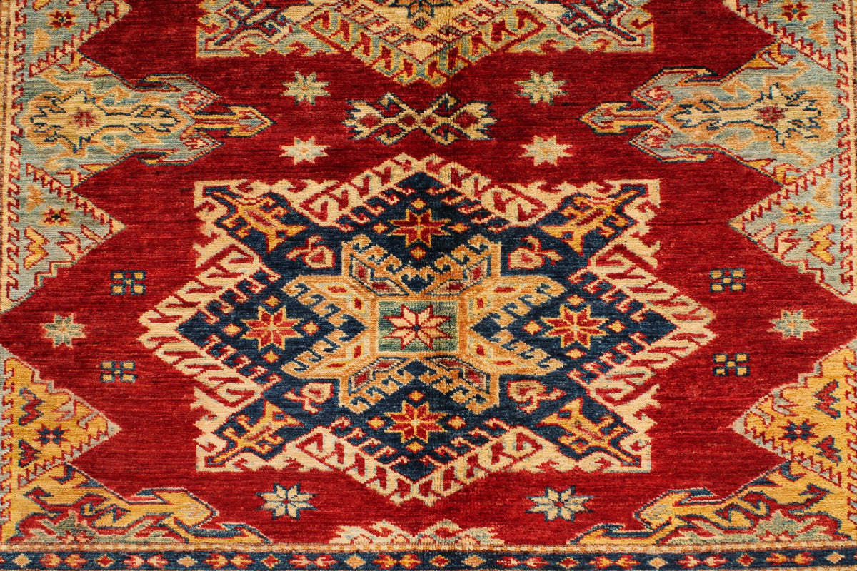 5x6 Red and Ivory Kazak Tribal Rug