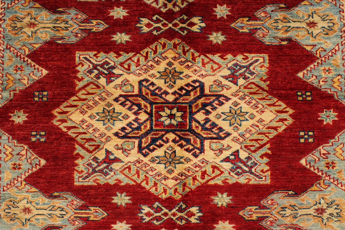 5x6 Red and Ivory Kazak Tribal Rug