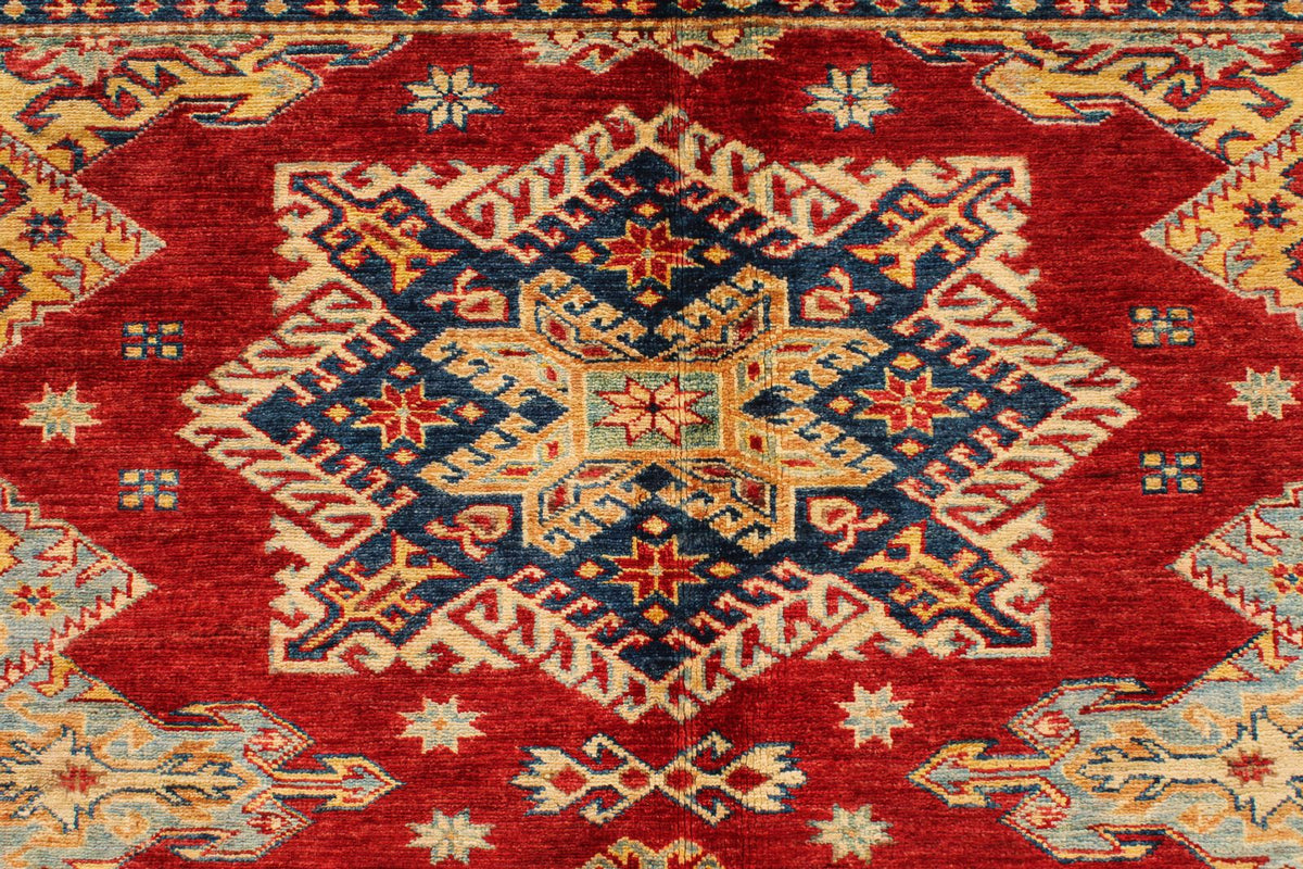 5x6 Red and Ivory Kazak Tribal Rug
