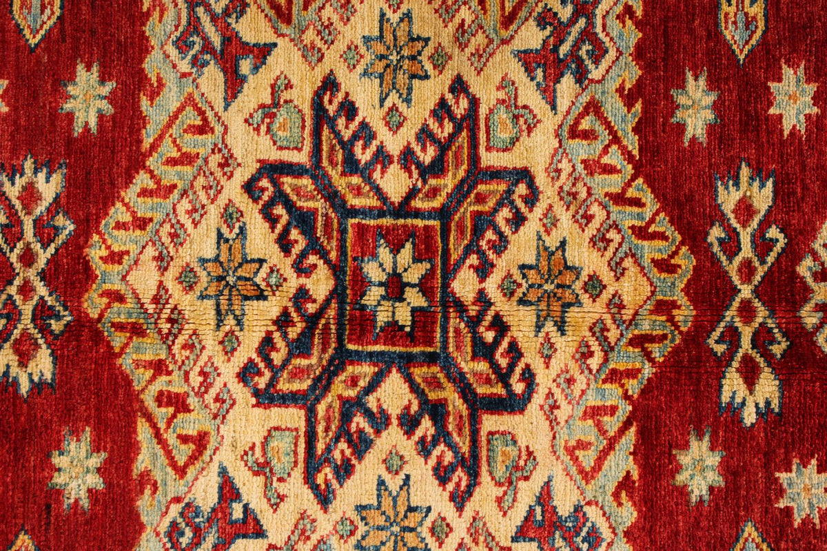 5x6 Red and Ivory Kazak Tribal Rug
