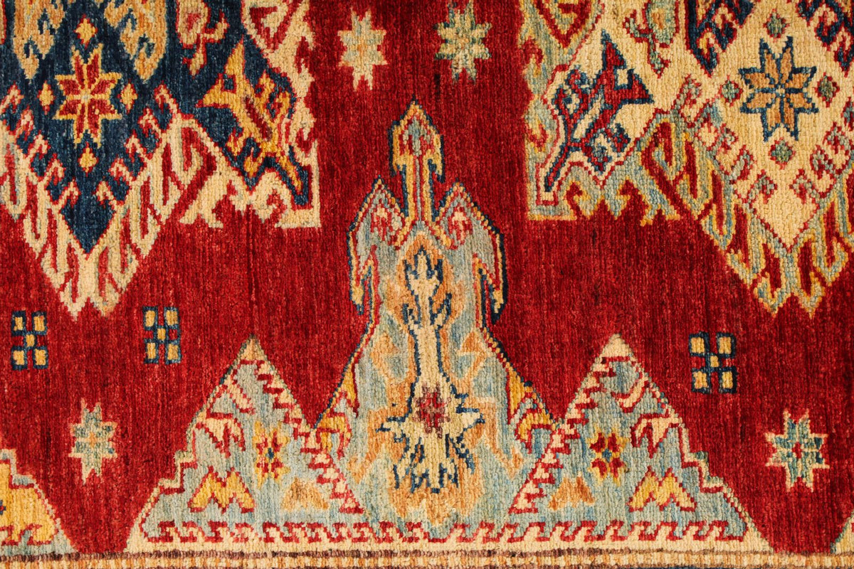 5x6 Red and Ivory Kazak Tribal Rug