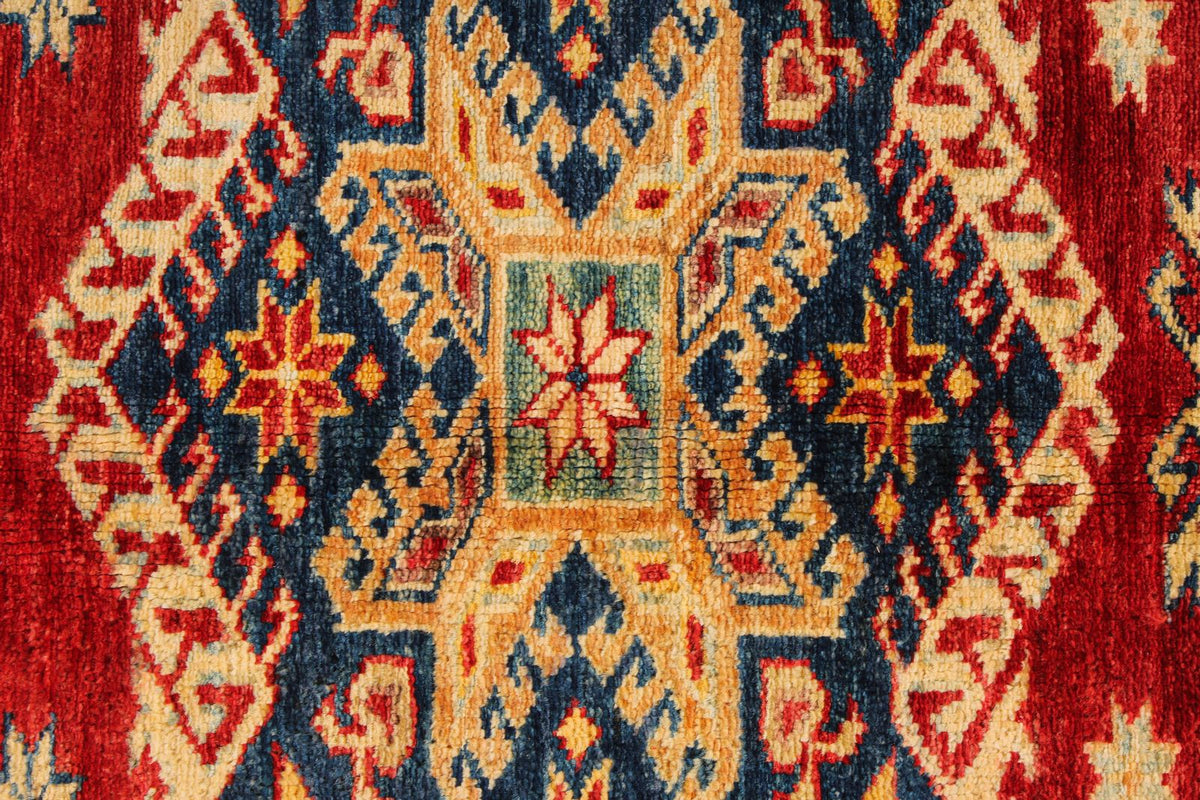 5x6 Red and Ivory Kazak Tribal Rug