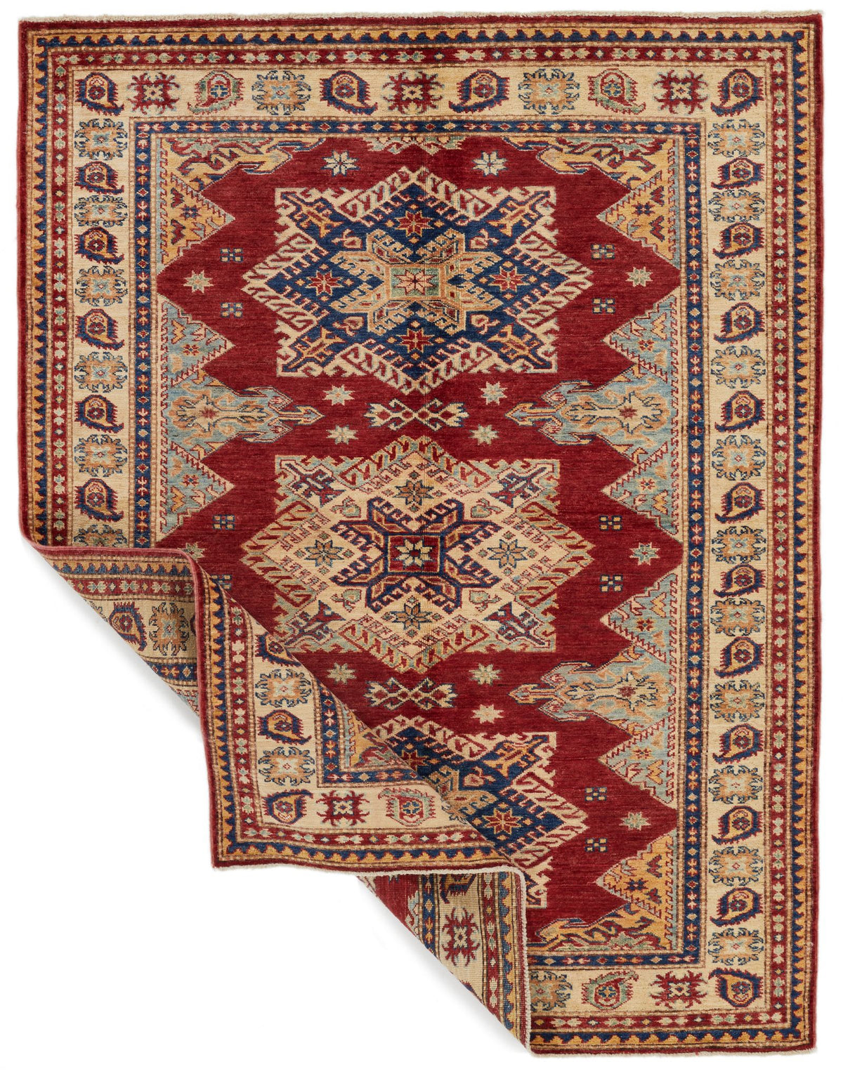 5x6 Red and Ivory Kazak Tribal Rug