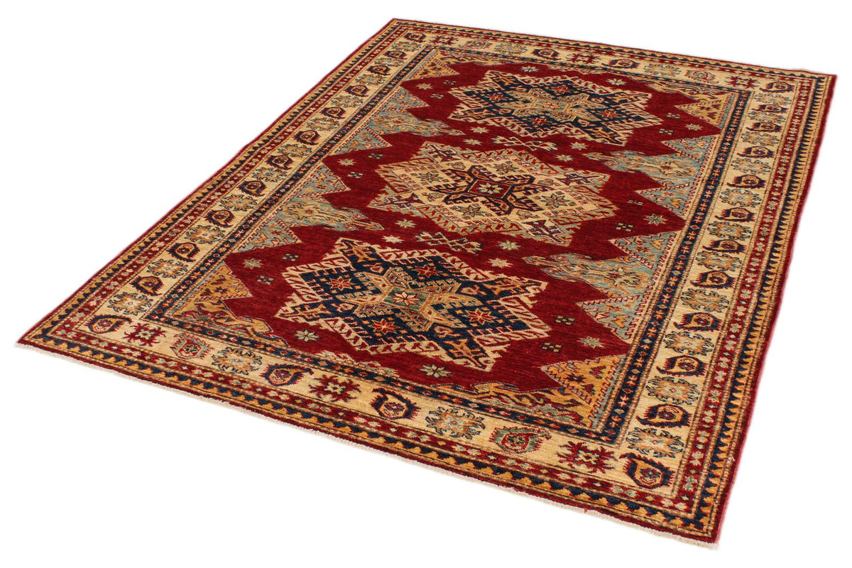 5x6 Red and Ivory Kazak Tribal Rug
