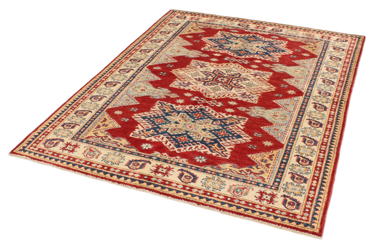 5x6 Red and Ivory Kazak Tribal Rug