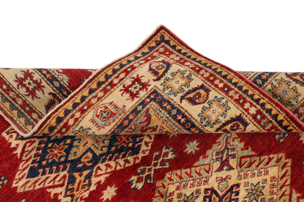 5x6 Red and Ivory Kazak Tribal Rug
