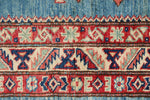 3x3 Blue and Ivory Kazak Tribal Rug