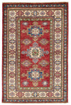 3x5 Red and Ivory Kazak Tribal Rug