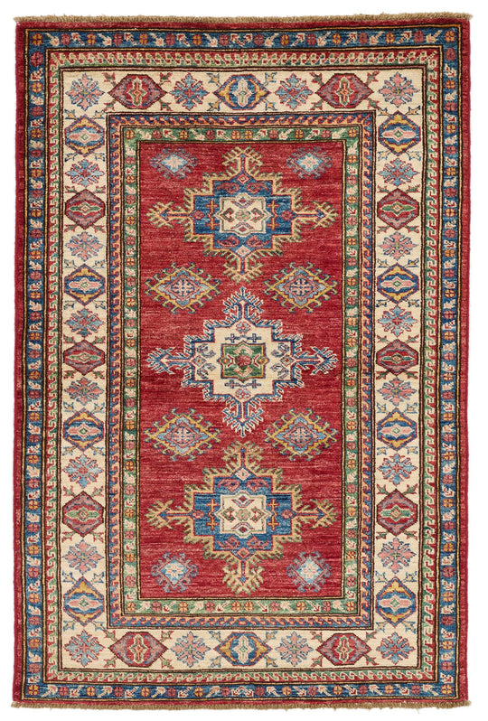 3x5 Red and Ivory Kazak Tribal Rug