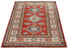 3x5 Red and Ivory Kazak Tribal Rug