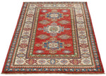 3x5 Red and Ivory Kazak Tribal Rug