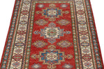 3x5 Red and Ivory Kazak Tribal Rug