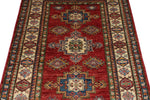 3x5 Red and Ivory Kazak Tribal Rug