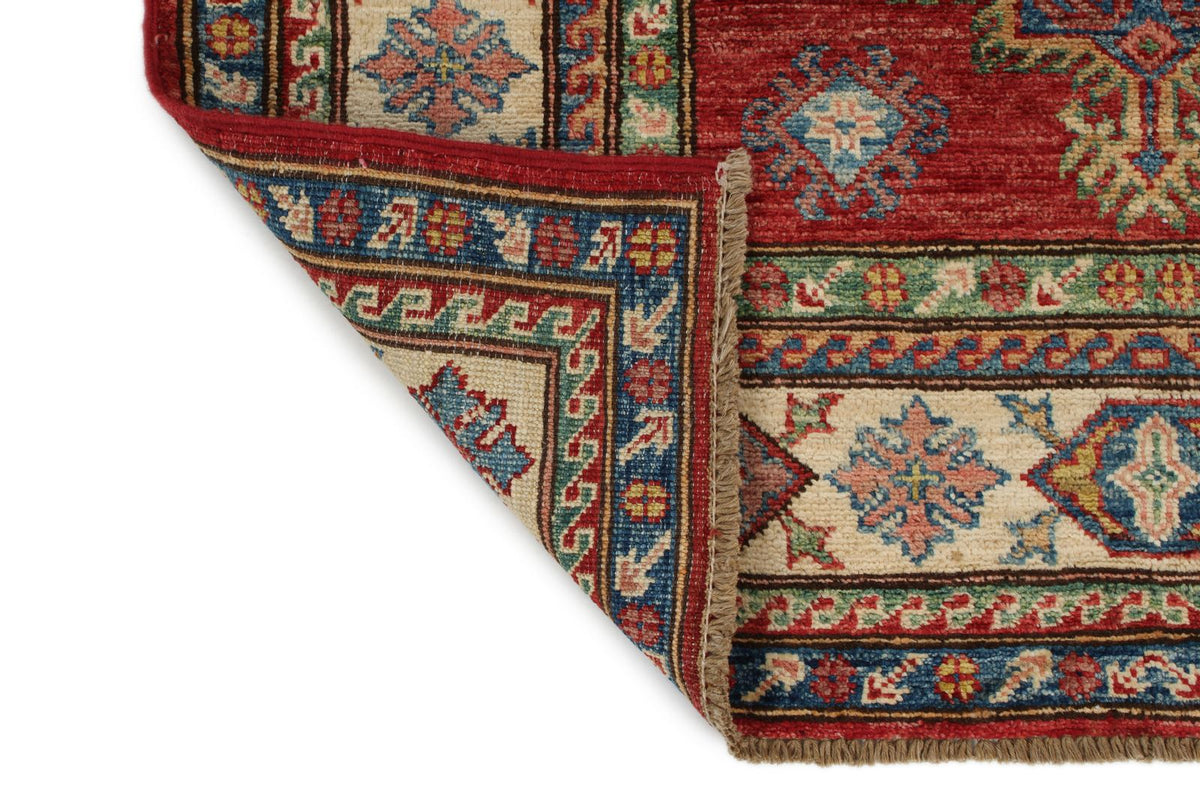 3x5 Red and Ivory Kazak Tribal Rug