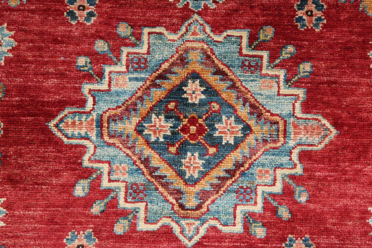 4x5 Red and Ivory Kazak Tribal Rug