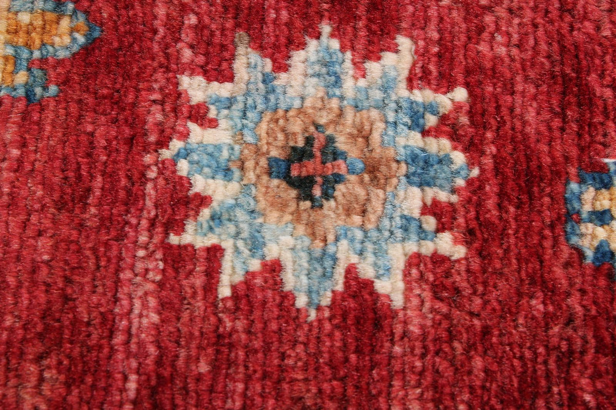 4x5 Red and Ivory Kazak Tribal Rug